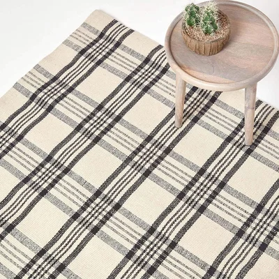 The Range Homescapes Logan Tartan Check Non-Slip Wool Rug - White / 120cm