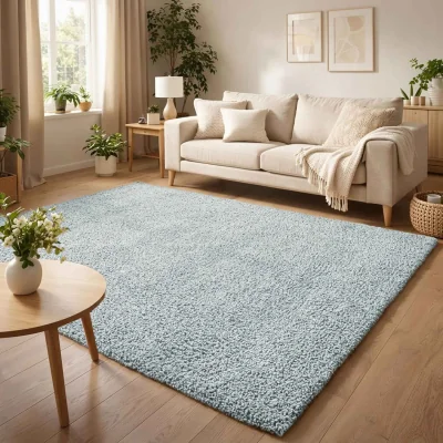 The Range Ainsley Plain Living Room Shaggy Area Rug Modern Soft Pile Polyester Rug - Duck Egg Blue / 150cm