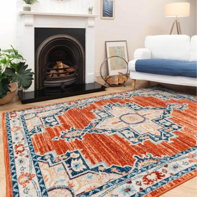 The Range Orange Terra Navy Traditional Medallion Low Pile Soft Living Area Rug - Terracotta / 150cm