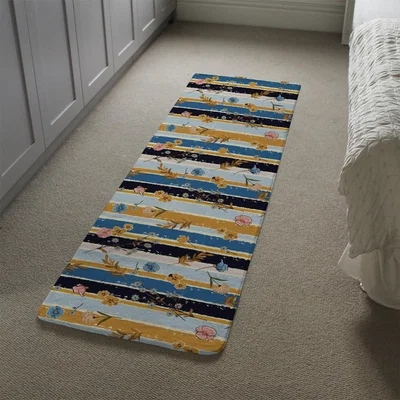 The Range Beautiful Meadow Flowers On Candy Colorful Brush Stripe Runner Rug - Blue