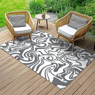 The Range Liquid Marble Reversible Outdoor Rug - Steel Grey