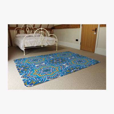 The Range Floral And Geometric Embellished Tiles Rug - Blue / 230cm