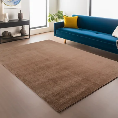 The Range Snuggly Washable Low Pile Living Room Area Rug - Anti-Slip Felt Backing - Mocha / 120cm / 160cm