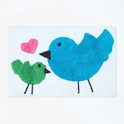 The Range Cotton Tufted Blue Green Birds Pink Heart Kids Rug - White