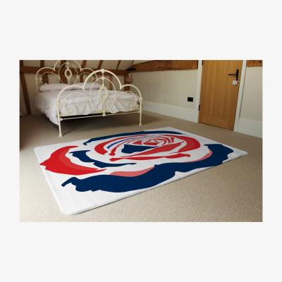 The Range Red  Blue Rose Print Rug - Red / 230cm