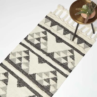 The Range Kota Black and Grey Kilim Wool Rug - Grey / 200cm