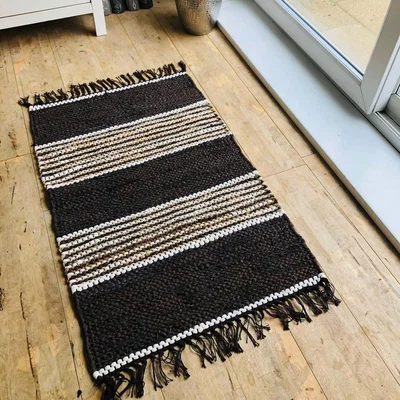 The Range Brown Espresso Leather And Jute Rug - Black