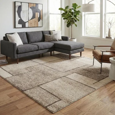The Range Rhodes Modern Living Room Area Rug Easy Simple Geometric Sketch Patterned Rugs - Beige / 170cm