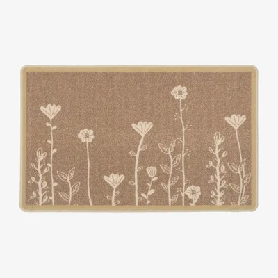 The Range Neutral Beige Floral Non Slip Washable Kitchen Utility Mat - Beige / 80cm