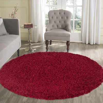 The Range Abaseen Round Shaggy Rug Rectangular Soft Touch Thick Pile - Red
