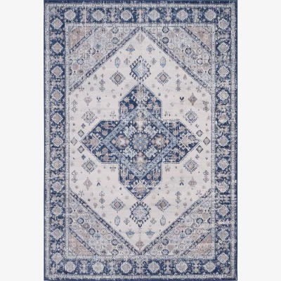 The Range Montana Bordered Medallion Rug - Blue / 240 x 340 cm - Blue