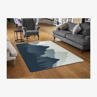 The Range Mountain Landscape Illustration Designer Rug - Blue / 110cm