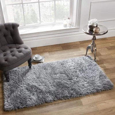The Range Sienna Shaggy Fluffy Glitter 5cm Pile Rug - Grey / 170cm