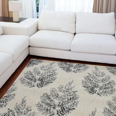 The Range Grey Scandi Floral Print Living Room Rug - Perth - Grey / 230cm