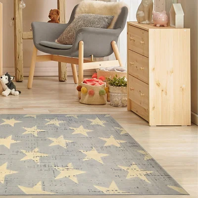 The Range Grey Silver Stars Bedroom Rug - Ballina - Grey