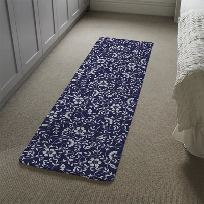 The Range White Flowers On Navy Runner Rug - Blue