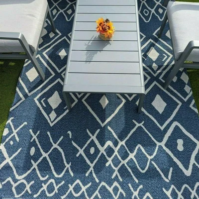 The Range Navy Aztec Flatweave Outdoor Rug - Blue / 160cm