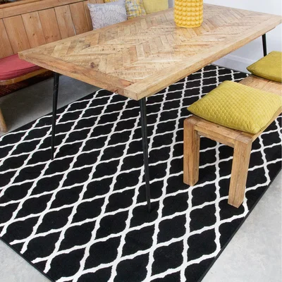 The Range Black White Monochrome Classic Trellis Living Room Rug - Black / 110 x 60cm