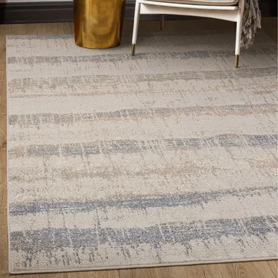 The Range Opal Ivory Blue Distressed Stripe Living Area Rug - Ivory / 120 x 160cm