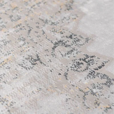 The Range Grey Gold Metallic Traditional Medallion Living Area Rug - Greige / 240 x 70cm