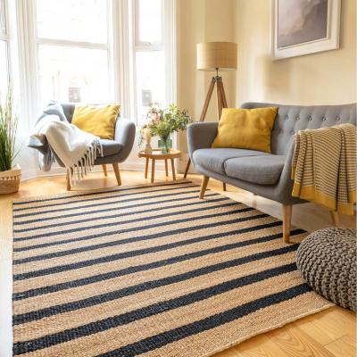 The Range Natural Black Striped Jute Area Rug - Brown / 280 x 190cm