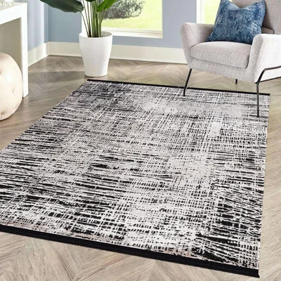 The Range Striato Texture Rug  - Black and White / 160cm