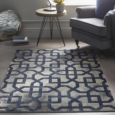 The Range Sophisticated Blue and Grey Geometric Rug - Avanti - Grey / 160cm