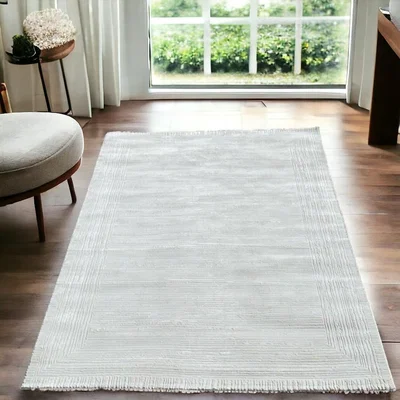 The Range Beige Living Room Rug Carved Geometic Bordered Area Rug - Brown / 120cm