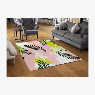 The Range Green Leaves On Brush Strokes Rug - Pink / 150cm