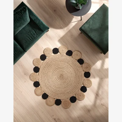 The Range Bosie Demir Small Round Natural and Black Jute Rug - Brown