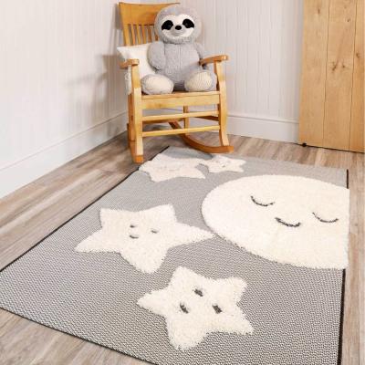 The Range Grey Stars Moon Kids Nursery Playroom Textured Rug - Grey / 170 x 120cm