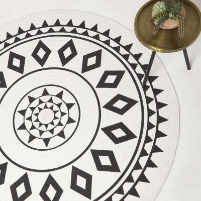 The Range Lia White Black Mandala Handoven Cotton Round Rug - Black/White / 200cm