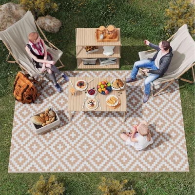 The Range Outsunny 274 x 182 cm Reversible Outdoor RV Rug Floor Mat, Coffee and White - Brown