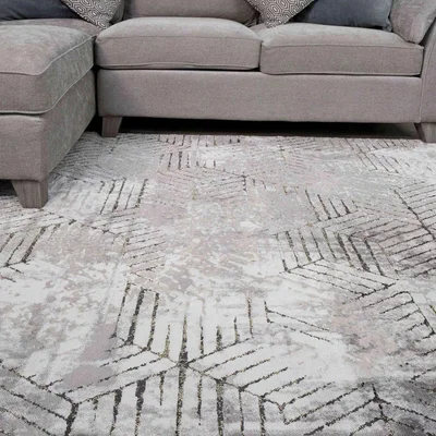 The Range Distressed Gold and Grey Geometric Living Room Rug - Attica - Yellow / 4kg