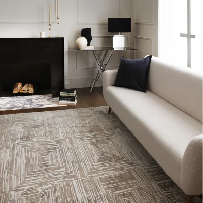 The Range Iona Beige Textured Squares Pattern Rug - Beige / 170cm