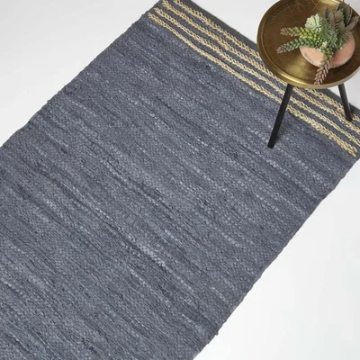 The Range Grey Recycled Leather Handwoven Stripe Rug - Grey / 230cm