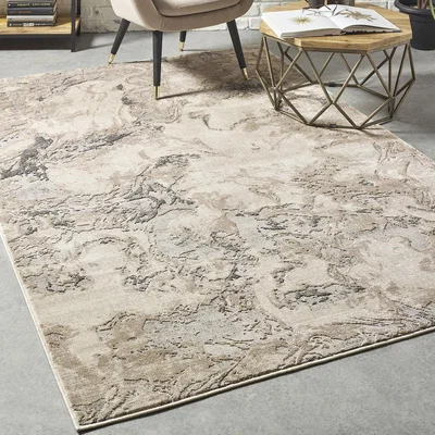 The Range Blue and Grey Marble Fringed Area Rug - Fior Marble - Grey Blue / 80cm