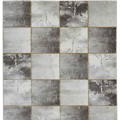 The Range Grey and Gold Textured Chequered Area Rug - Grey Gold / 165cm