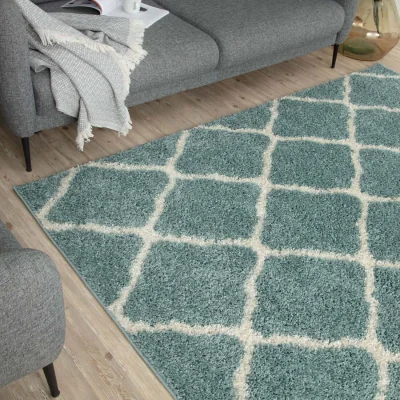 The Range Myshaggy Moroccan Design Rug - Black / 240x340cm - Duck Egg Blue