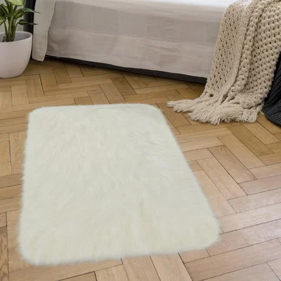 The Range Natural Fluffy High Pile Faux Fur Sheepskin Rug - Kinsale - Neutral / 150cm