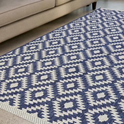 The Range Navy Blue Recyclable Moroccan Weatherproof Outdoor Rug - Compass - Blue