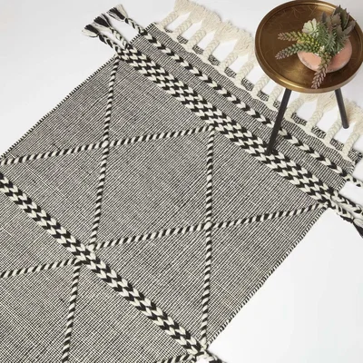 The Range Edessa Black and White Kilim Wool Rug - Black / 150cm