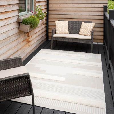 The Range Natural Beige Stripe Textured Flatweave Indoor Outdoor Rug - Beige / 230 x 160cm