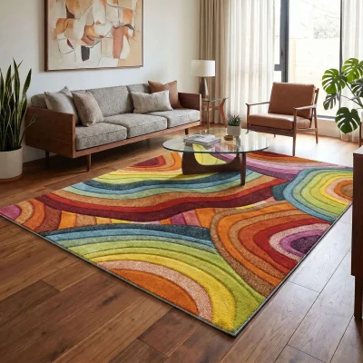 The Range Rainbow Modern Carved Geometric Multi Colour Area Rug - Loop Design - Multi Colour / 170cm