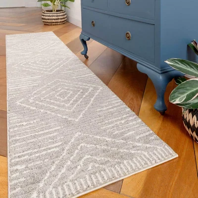 The Range Neutral Beige Diamond Moroccan Berber Area Rug - Beige / 240 x 60cm