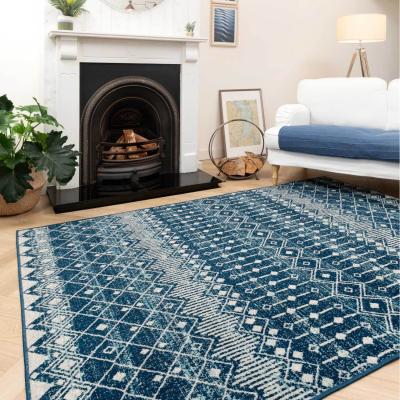 The Range Navy Blue Tribal Aztec Low Pile Soft Living Area Rug - Blue / 280cm