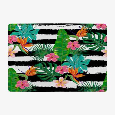 The Range Tropical Plants On Black  White Stripes Rug - Green / 110cm