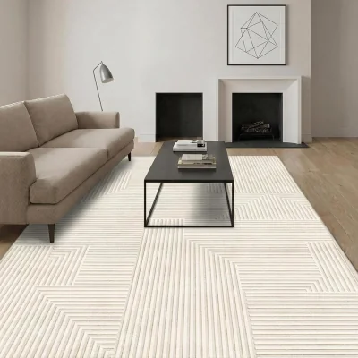 The Range MCC Direct CozyLiving Rectangular Lined Pattern Short Pile Rug 60x110cm - CREAM