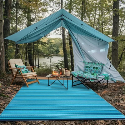 The Range X-Large Blue Stripe Outdoor Camping Rug 270x360cm 9x12ft Reversible Waterproof Picnic Mat Garden - Blue