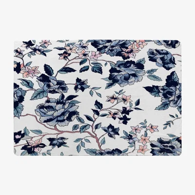 The Range Blue Flower Illustrations Rug - Blue / 110cm